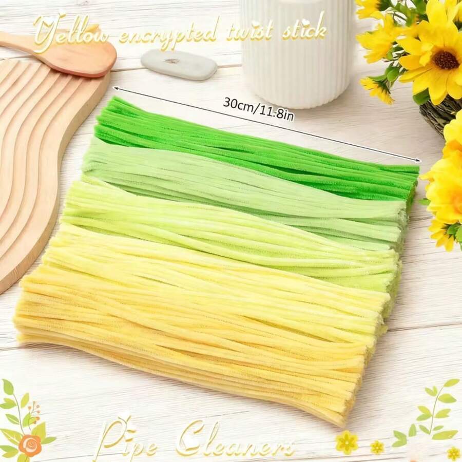 500 Pieces Pipe Cleaners Chenille Stems For Flowers Craft Supplies Bulk Fluffy Fuzzy Sticks For DIY Art Projects Creative Gift Wrapping Party Decorations(Yellow & Green Flower,12 Inch)