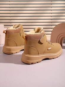 1 Pair Teenage Mid-Top Outdoor Boots, PU Upper, Lightweight EVA Sole, Front Lace-Up Closure, Convenient For Daily Wear