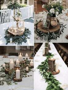 20pcs Natural Round Wooden Slices, Rustic Candle Holders, Suitable For Dining Table, Wedding, Birthday, DIY Crafts And Home Decor