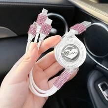 Bộ sạc ô tô 4 trong 1 đính đá lấp lánh với màn hình hiển thị điện áp, cáp sạc 3 trong 1 có thể thu gọn, cáp sạc USB, cáp sạc nhanh 3 trong 1 (phù hợp cho nữ), tương thích với camera hành trình, iPad, GPS, quà tặng hoàn hảo cho dịp lễ/sinh nhật. - Cáp dữ liệu múa ba lê thanh lịch - Xem 25