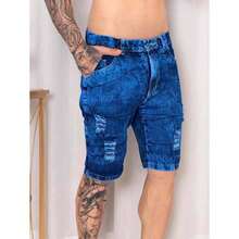 Men's Ripped Bermuda Jeans Summer Fashion 100% Premium Spring And Summer Line - Lavagem Azul 3 - View 1