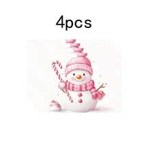 1 pieza/4 piezas/6 piezas/100 piezas Vajilla con patrón de muñeco de nieve rosa navideño, aislante térmico, de poliéster lavable a máquina, vajilla protectora, decoración central, decoración diaria para sala de estar familiar, adecuada para decoración de reuniones grupales - Multicolor - Ver 14