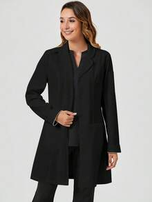 cimmuovere Bata de laboratorio/uniforme de enfermera con cuello, manga larga, 3 bolsillos