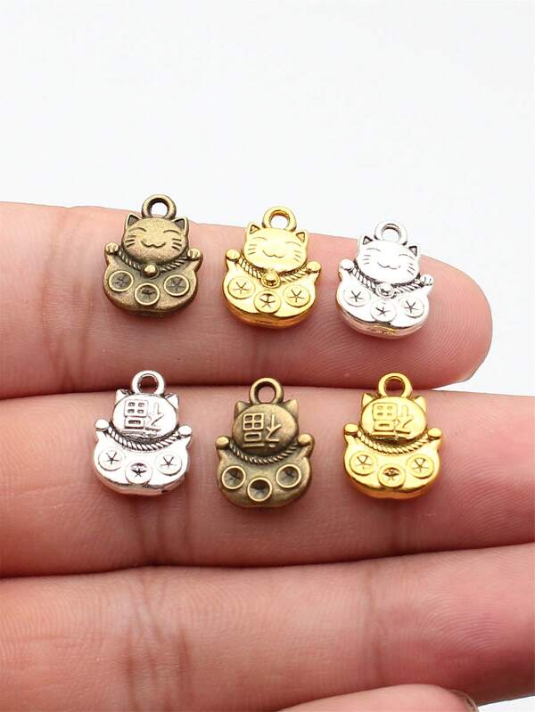 10 Stücke 15x11mm (0,59x0,43 Zoll) Glückskatzen Anhänger für DIY Schmuckherstellung, Halskette, Schlüsselanhänger, Handykette, Armband Herstellung, Zubehör, Handwerkskunst Herstellung Findings