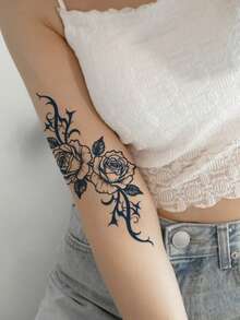 CAT QUEEN ART Tatuaggio temporaneo con ingredienti vegetali naturali, tatuaggio semi-permanente, adesivo tatuaggio minimalista, motivo rosa spinosa, tatuaggio finto temporaneo per dita, fai-da-te per braccio, coscia, spalla, collo, clavicola, polso, caviglia, adatto per uso quotidiano, feste, regali per vacanze, decorazione per il corpo per 1-2 settimane, non sbiadisce, non riflettente, impermeabile, adesivo tatuaggio realistico, 1 confezione