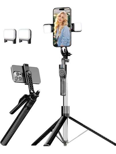 Bezprzewodowy statyw do selfie 1900 mm, składany monopod z oświetleniem LED do smartfonów, stabilny balans, nagrywanie na żywo