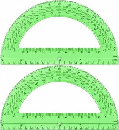 Unjoo Plastic Protractor Math Protractors 180 Degrees For Geometry Classroom Student School Office Supplies, 6 Inch, Pack Of 2 (Green)