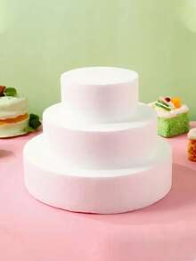 1pc Round White Foam Cake Model, Foam Plastic Model, For DIY Cake Decoration Practice, Wedding Decoration Display, Flower Decoration, Cake Piping, Baking Display, Christmas Party Cake, Valentine's Day Cake, Etc. - Multicolor - View 4