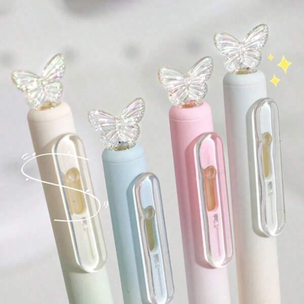 4pcs Rotating Butterfly Ballpoint Pens, Gradient Butterfly Push Button Ballpoint Pens, Waterproof Pens For Studying 0.5mm, School/Office Essential, Student Gift