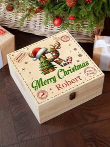 1pc Customized Christmas Names With Monogram Letter - Personalized Christmas Eve Box,Christmas Eve Box With Custom Name,Christmas Eve Box With "Merry Christmas" Prints,Christmas Wooden Gift Box,Children'S, Family Keepsake Gifts,Personalized Gifts,Customized Christmas Gifts,Christmas,Custom Christmas Ornaments - Multicolor - View 5