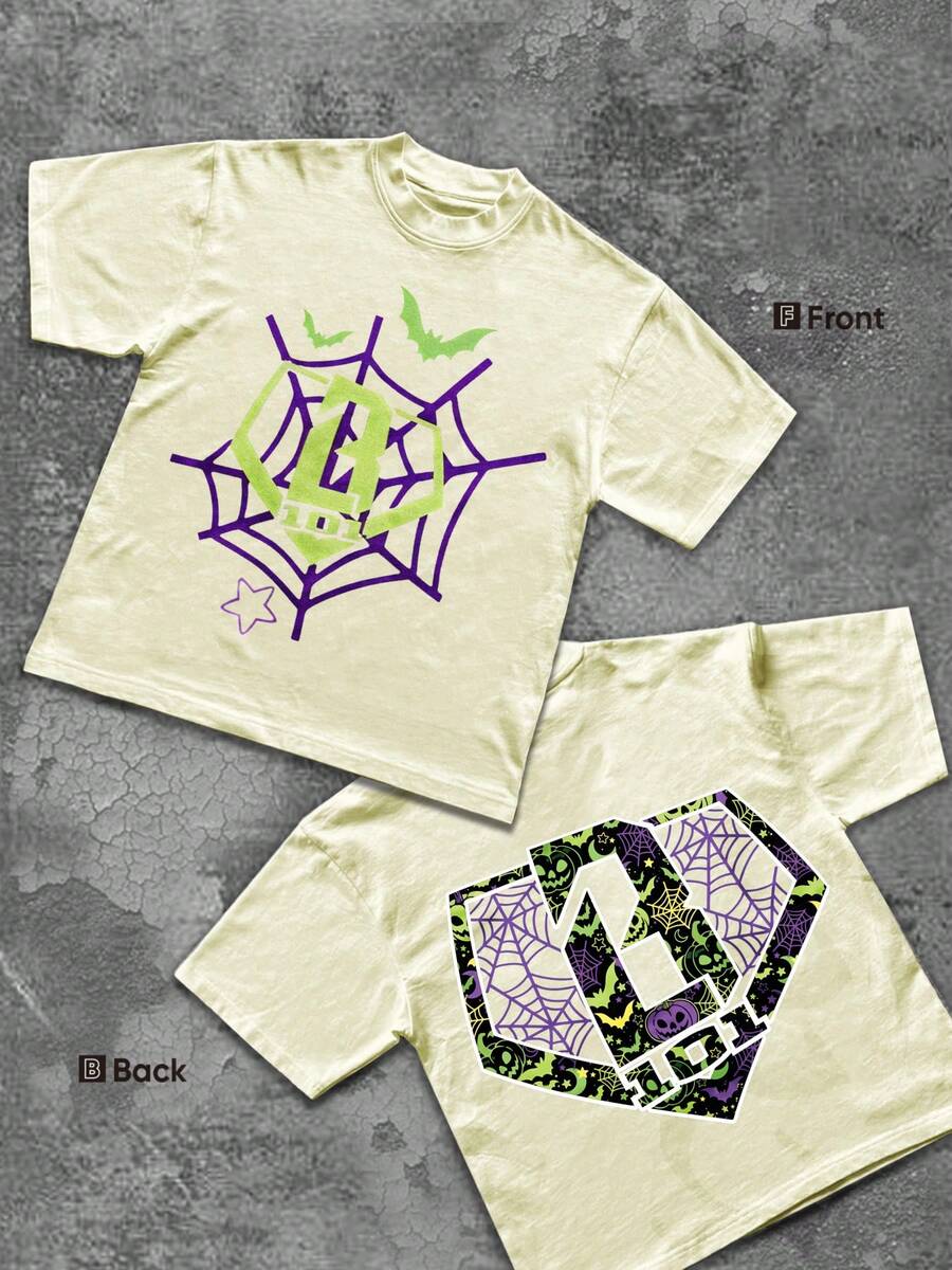Spider Web Bat Logo & 131 Halloween Design Double-Sided Printed Y2K Men's Men Clothes Y2K Graphic TEE Fashion Street Style Men's Summer Round Neck Short Sleeve Top Cotton T-shirt Perfect Gifts for Halloween, Christmas & New Year.