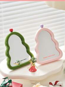 1 pieza Espejo de Vanidad Plegable con Forma de Árbol de Navidad, Portátil y Conveniente para Maquillaje, Dormitorio, Dormitorio Universitario, Oficina, Uso Doméstico, Nuevo Regalo de Navidad