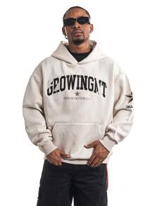 MT99 男士休闲仿麂皮绒刺绣杏色连帽衫，街头潮流，酷炫服饰系列 - 杏色 - 查看 1