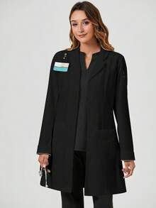 cimmuovere Bata de laboratorio/uniforme de enfermera con cuello, manga larga, 3 bolsillos