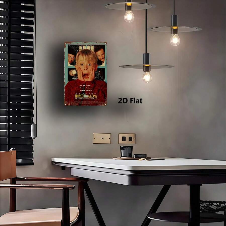 2D Flat - 1 Piece Family Exclusive Movie Poster Metal Wall Art - Retro 2D Flat Design, Durable Iron Decorative Sign, Suitable Home, Kitchen, Bar, Garden And Farmhouse, 8x 12inch , Classic Holiday Theme With Kevin McCallister And Muf Man, Room Decoration - Nhiều màu - Xem 1