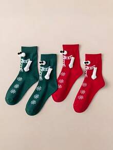 1 Pair 3D Eye Cartoon Christmas Socks With Magnetic Design - Cute Hand-In-Hand Mid-Calf Socks - Multicolor - View 3