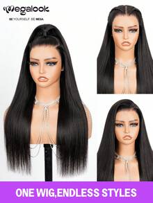 MEGALOOK 13x4 100% 真人处女发蕾丝前假发，自然直发，预漂白发结，预拔毛发际线，透明蕾丝前假发 - 优质处女雷米发，轻盈可调节帽 - 柔软有弹性，全天舒适，极少掉发 - 隐形自然发际线，适合 - 新娘、圣诞派对、约会之夜、度假等场合。 - SNatural - 查看 7