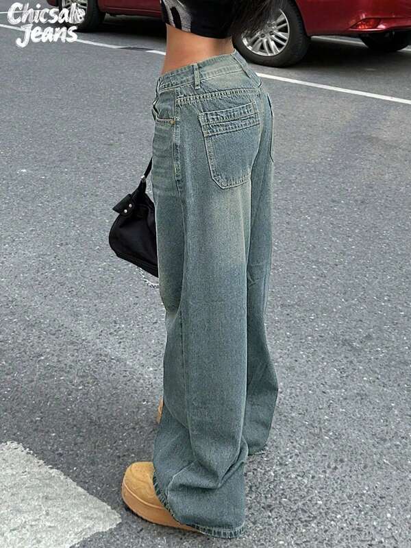 Jeans Boyfriend reto e solto feminino com visual vintage