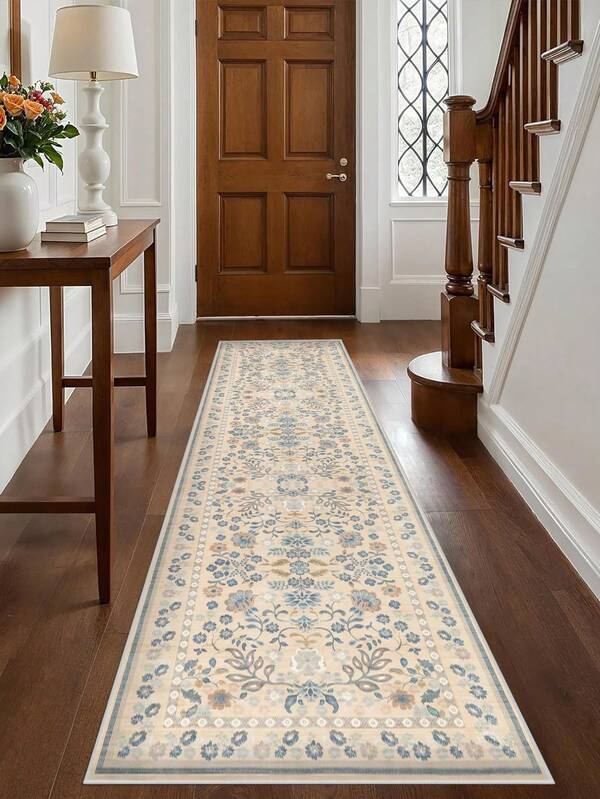 1 pièce Tapis beige, style floral, tapis de couloir, 900g/m² lavable et lavable en machine, décoration d'intérieur, salon, cuisines, passage, chambre à coucher, salle à manger, bureau, toutes saisons