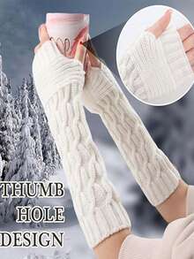 1 pieza Guantes de lana tejidos de medio dedo, mangas sin dedos lindas y cálidas para mujeres en otoño e invierno. Artesanía plisada exquisita, amigable con la piel, cálida y cómoda, adecuada para el transporte diario, la oficina, las compras.