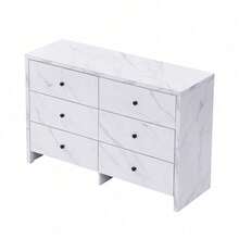 Sideboard, Eleganter Aufbewahrungsschrank mit Marmor-Optik, 120 cm, 6 Schubladen und schwarzem Holzgriff, Anti-Kipp-Vorrichtung - Modernes Möbelstück für Ihr Zuhause