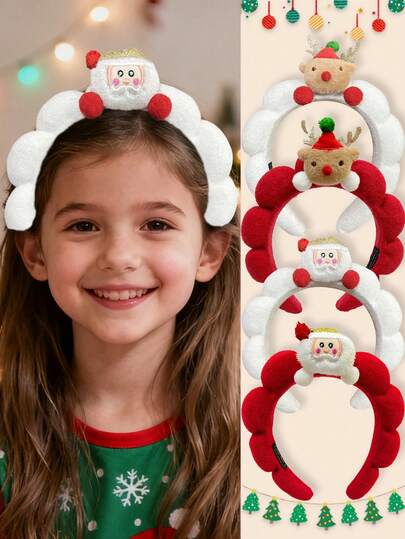 1 件可爱驯鹿角圣诞头带，毛绒卡通圣诞老人驯鹿耳朵头带，法兰绒红色海绵发带，云朵妆发带，可爱女孩发饰，适合派对服装