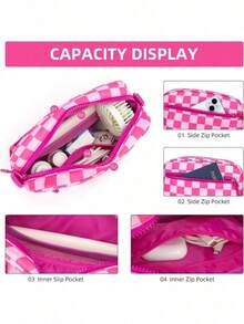 Checkered Crossbody Bag For Women Small Cute Purses  Shoulder Handbags Wide Strap - Hot Pink - View 2