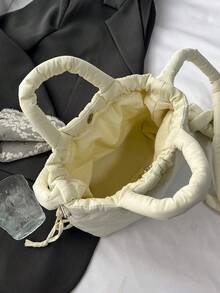 1 件秋冬新款女士加厚尼龙单肩/斜挎包，柔软轻便，带抽绳褶皱背包，小号 - 彩色 - 查看 11