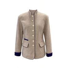 Women'S Casual Chic Beige Jacket With Stand Collar & Button Front - Long Sleeve, Button-Up Front, Flap Pockets, All-Season Versatile Outerwear For Casual Attire, Versatile Fashion | Classic Collar Design | Structured Fit Jacket, Elegant Blazer For Women, Elegant Office Blazer For Women, Elegant And Casual Blazer For Women - 卡其色 - 查看 6