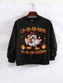 1pc Boys Pixel Chicken Print Crew Neck Long Sleeve Sweatshirt, Comfortable, Fashionable And Casual Autumn/Winter Wear For Young Boys/Teenage Boys - Black - View 2