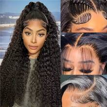 Natural Color Jerry Curly 13x4 Lace Front Wig HD Lace Front Human Hair Wig For Women 200% Density Pre Plucked With Baby Hair Jerry Curly HD Lace Front Wig Human Hair Halloween Season - Natural Black - 查看 3