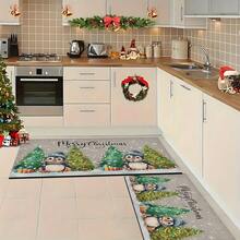 1 pieza Alfombra rectangular de gel de sílice con estampado de pingüino para decoración y regalo de Navidad, para sala de estar, dormitorio, pasillo, baño, lavandería - Poliéster, decoración del hogar para interiores/exteriores - Multicolor - Ver 9