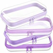 - 4 bolsas de maquillaje transparentes con cierre dura y transparente para lpices, caja de almacenamiento transparente para cosmticos, aperitivos, bloques de construccin, rompecabezas - Púrpura + 7,5 x 3,9 x 2 pulgadas - Ver 2