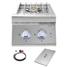 Double Grilling Side Burners, 2 X 17,000BTU Liquid Propane Side Burner For Outdoor Kitchen, Convertible To Natural Gas, 304 Stainless Steel Built-In Double Burners With LED For BBQ Grill Island - Inclined Model 2 Furnaces - View 8