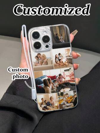 Funda protectora de teléfono personalizable con foto + nombre, perforada, transparente, colorida y gruesa, con correa de muñeca de silicona transparente, compatible con iPhone 17pro/17Air /17/17promax16/11/16pro/16plus/16promax/16e/15Promax/13/14/12/XS/XR/7G/8P, Galaxy, Redmi