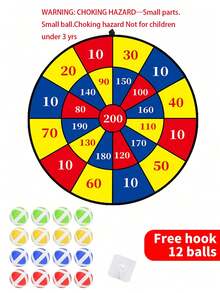 1套可折叠靶，粘球投掷飞镖板游戏玩具，室内/室外运动，亲子互动游戏，特大号74厘米可折叠（12个球+1个钩），中号36厘米（4个球+1个钩），随机颜色配件