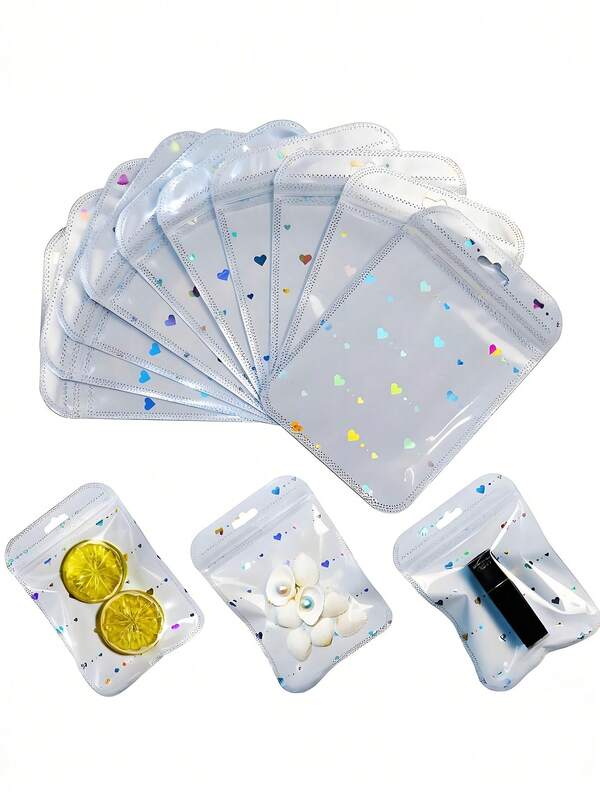 100/1pc, Pocket Laser Packaging Bag, Love Ziplock Bag, Resealable Jewelry Bag, Gradient Color Jewelry Storage Bag, Jewelry Dust And Oxidation Proof Bag, Hidden Zipper Jewelry Bag, Suitable For Earrings, Rings, Pendants, Small Accessories, Etc. Holiday Gifts.