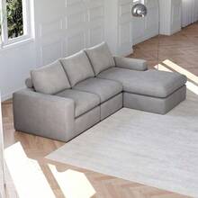 Boneless Couch with Chaise, L-förmiges modernes gepolstertes Sofa aus Cord mit drei Kissen, Cord-Sofa für Wohn- und Schlafzimmer, keine Montage erforderlich - HELLGRAU + Cord + 3 Sitz - Übersicht 1
