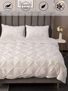 Bộ 3 vỏ chăn polyester xếp ly màu trắng, Bộ đồ giường sang trọng hiện đại cho mọi mùa, Trang trí phòng ngủ, Vỏ chăn sang trọng cho phòng khách, Mềm mại & thoáng khí (1 chăn + 2 vỏ gối, Không có ruột) - trắng - Xem 5