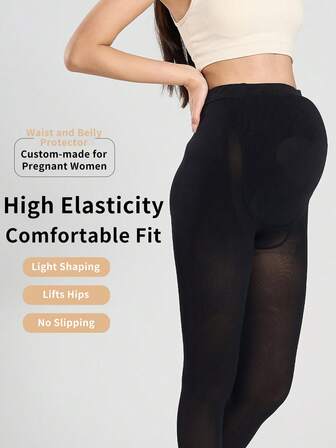 1 PC Black Maternity Tights Made Of High-Elastic Material, With An Adjustable Waist Design , Enabling Long-Lasting Fit And Comfortable Wear, In A Simple And Practical Style, For Daily Use During Pregnancy.