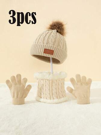 3pcs/Set Toddler Kids Sequin Knitted Beanie Hat + Scarf + Gloves Set, Warm Winter Accessories