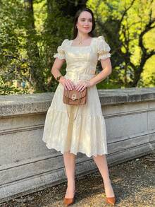 LESE MIDI PLAIN DRESS ELEGANT CASUAL FASHION WOMEN'S DRESS - Cream - View 5