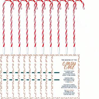 1 套包括：6 支圣诞糖果棒笔和 6 张糖果棒卡片套装纸卡，有趣且创新的圣诞圆珠笔，黑色墨水，适合装饰礼物，适合度假家庭、学校、派对、圣诞节，理想的礼物