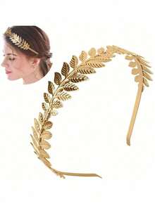 1pc Headpiece/Gold Leaf Headband Crown/Bridal Wedding Hair Accessory Greek Goddess Accessory - Gold - View 1