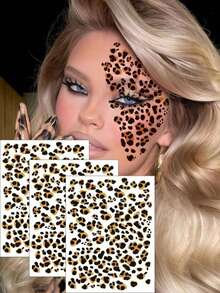 1PC Leopard Print And Golden Temporary Tattoos - Retro Style, Sexy Party & Stage Makeup, DIY Face Stickers For Men And Women, DIY Tattoo StickersDramatic Leopard SpotsTemporary Face Stickers - متعدد الألوان - مشاهدة 1