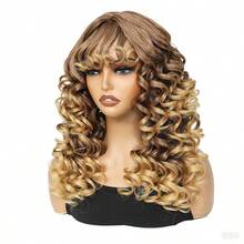 Synthetic Heat Resistant Wigs Bouncy Curls Wigs With Bangs Copper Ginger 20 Inch 33/27# Wig Bangs Wig Daily Used Easy To Wear Beginner Friendly Big Bouncy Fluff Curly Wigs - 33/27 - 查看 7