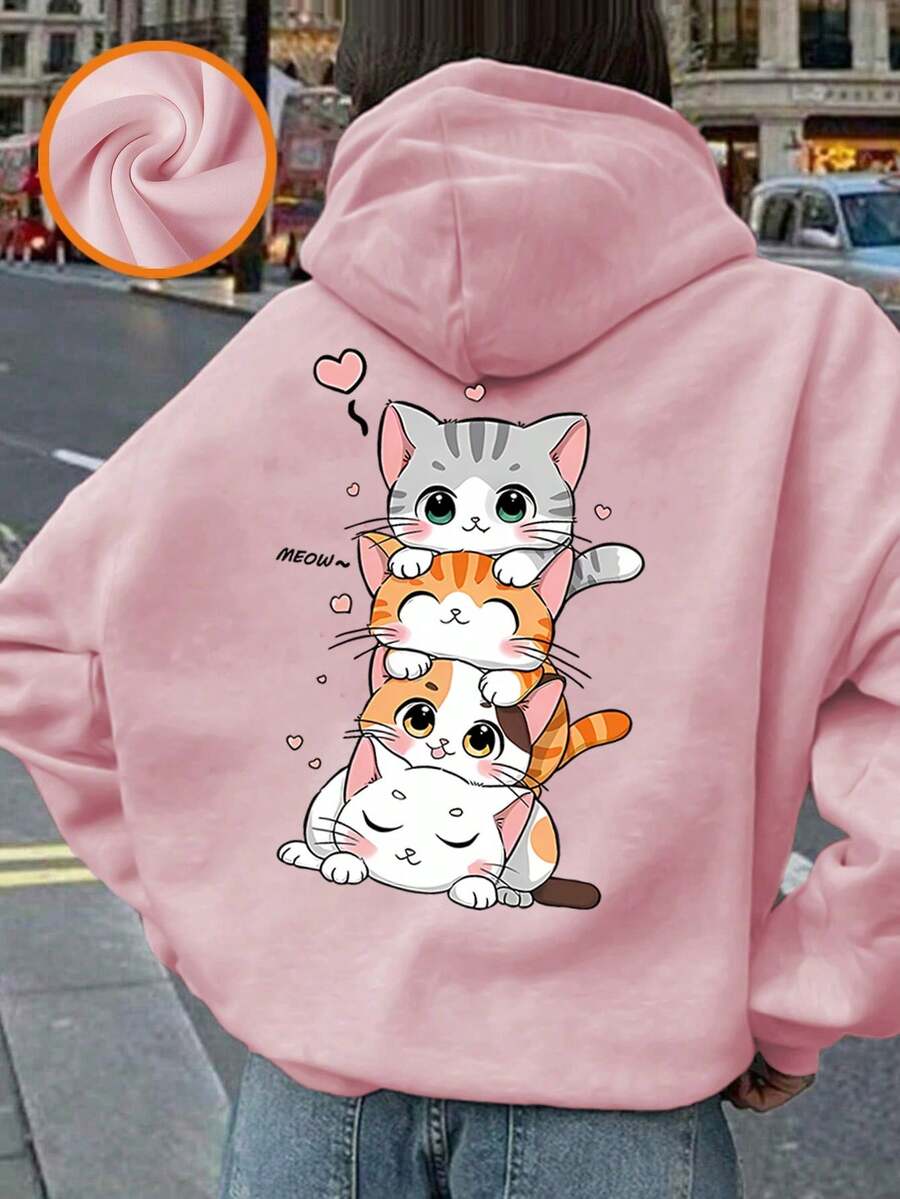 Tween Girl Fun Printed Sweatshirt, Warm And Comfortable Thermal Lined Sweatshirt For Autumn/Winter - Pink - View 1