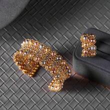 Set de 2 piezas de pulsera y anillo de cadena de cuentas tejida a mano con múltiples filas, cuentas de cobre, elástico, versátil, regalo para mujer