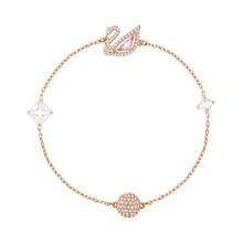 SWAROVSKI DAZZLING SWAN 奢华配饰，粉色天鹅 M 码手链，适合女性、女友、妻子、生日、母亲节、毕业典礼、婚礼的礼物 - 玫瑰金 - 查看 1