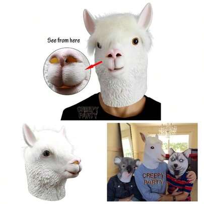 Animal Costume Novelty Halloween Costume Party Latex Animal Alpaca White Llama